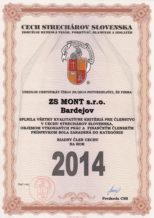 Certifikáty ZS MONT