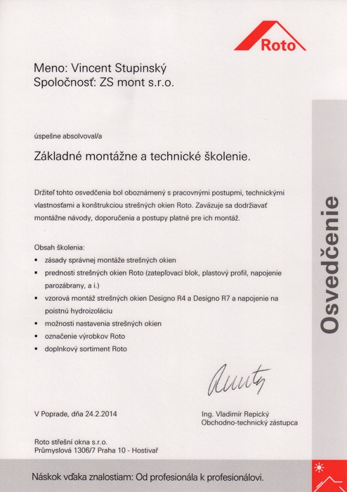 Certifikáty ZS MONT